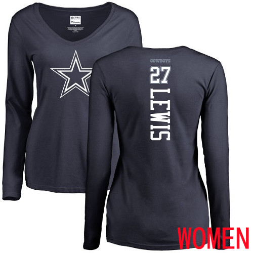Women Dallas Cowboys Navy Blue Jourdan Lewis Backer Slim Fit #27 Long Sleeve Nike NFL T Shirt